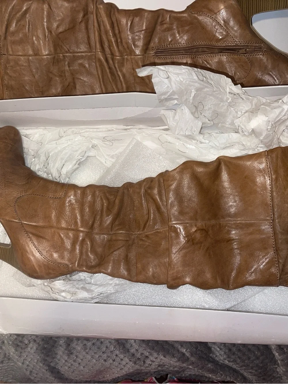 Jessica Simpson Tan Leather Boots with Inner Logo